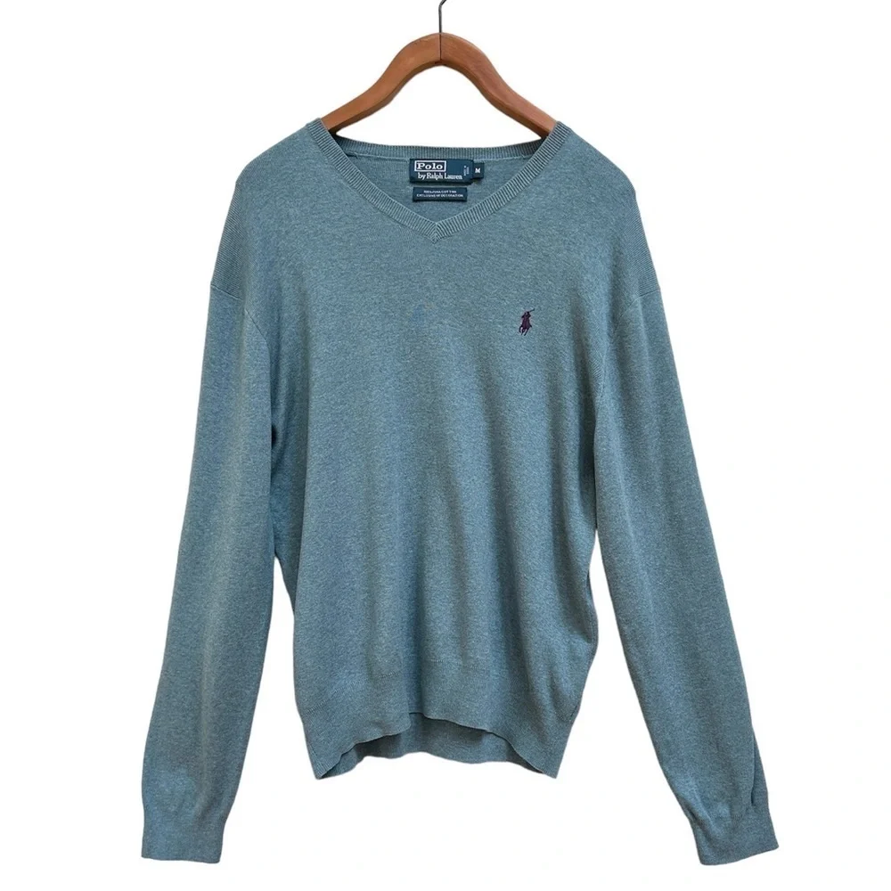 Polo Ralph Lauren Men’s Lapis Blue Pima Cotton V-Neck Sweater, Size Medium